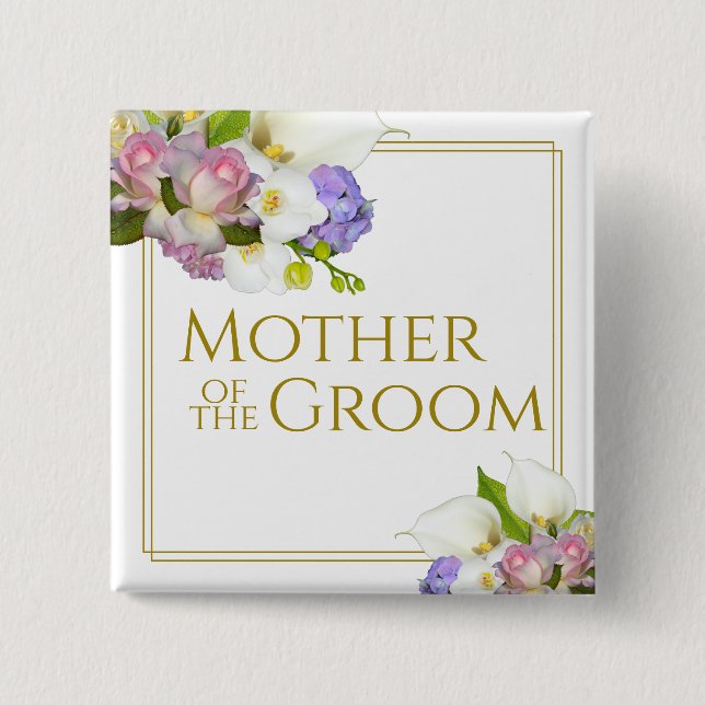 Mother of the Groom Elegant Spring Floral Bouquet 15 Cm Square Badge (Front)