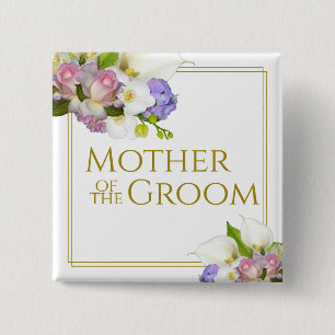 Mother of the Groom Elegant Spring Floral Bouquet 15 Cm Square Badge