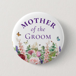 Mother of the Groom - Floral Butterfly 6 Cm Round Badge