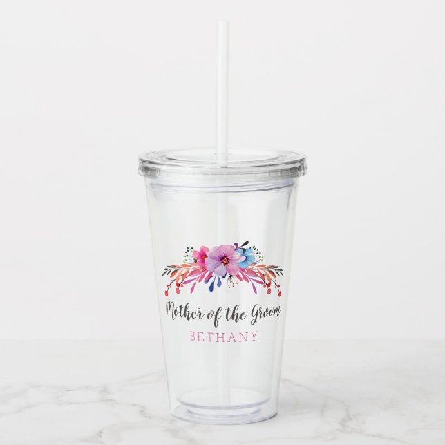 Mother of the Groom Floral Personalised Acrylic Tumbler (Front)