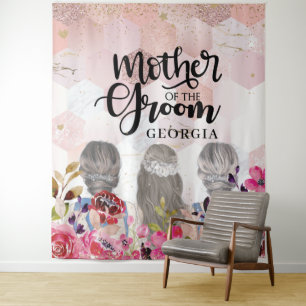 Mother of the Groom Floral Pink-Gold Geometric Tapestry