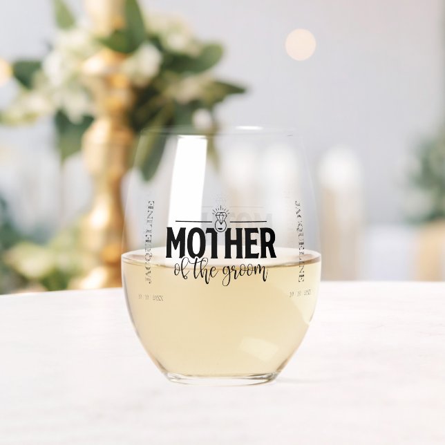 Mother of the Groom Flowing Script Personalised  Stemless Wine Glass (Insitu (Wedding))
