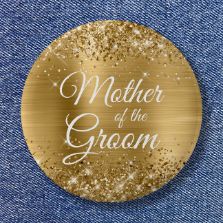Mother of the Groom Glittery Gold Foil 6 Cm Round Badge