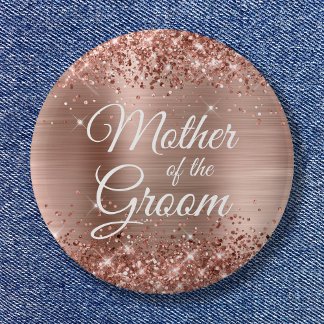 Mother of the Groom Glittery Rose Gold Foil 6 Cm Round Badge