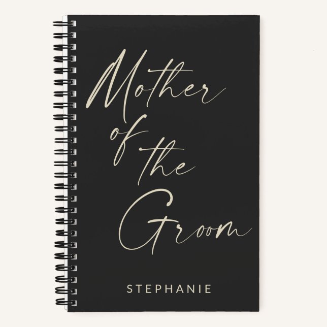 Mother of the Groom Minimalist Personalised Black Notebook (Front)