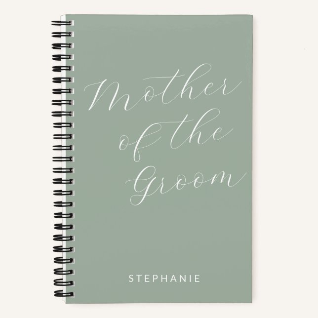 Mother of the Groom Minimalist Personalised Sage Notebook (Front)