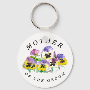 Mother of the Groom Pansies Floral Vintage Wedding Key Ring