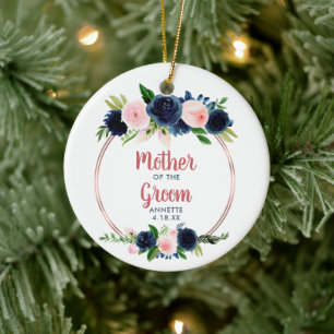 Mother Of The Groom Personalised Navy Blush Roses Ceramic Tree Decoration