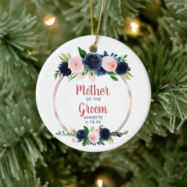 Mother Of The Groom Personalised Navy Blush Roses Ceramic Tree Decoration (Tree)
