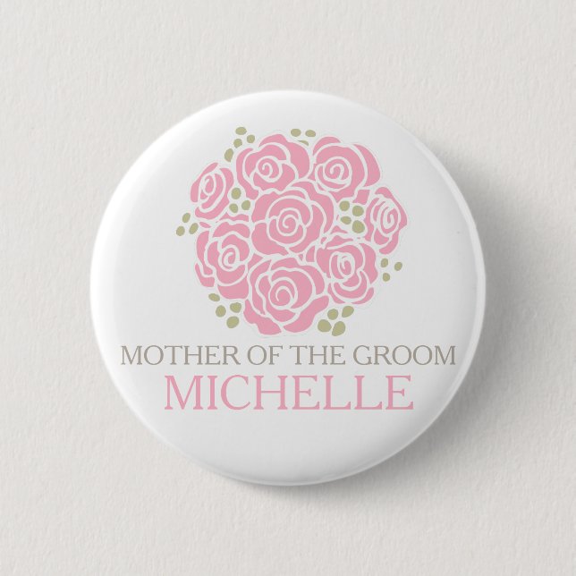 Mother of the groom pink posy wedding pin button (Front)