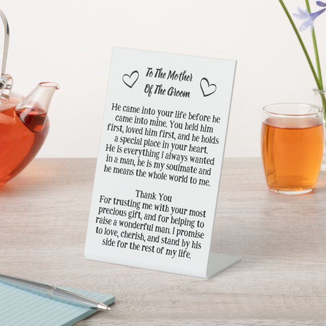 Mother Of The Groom Plaque Wedding Keepsake Gift Pedestal Sign (In SItu)