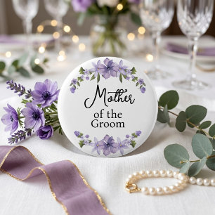 Mother of the Groom Purple Floral Wedding 6 Cm Round Badge