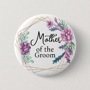 Mother of the Groom Purple Floral Wedding 6 Cm Round Badge