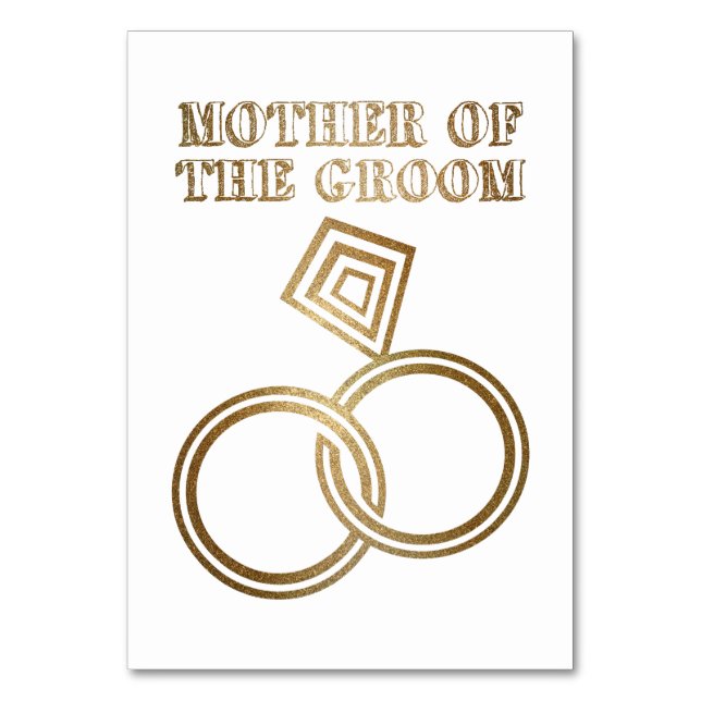 Mother Of The Groom Romantic Gold Rings Wedding Table Number (Front)