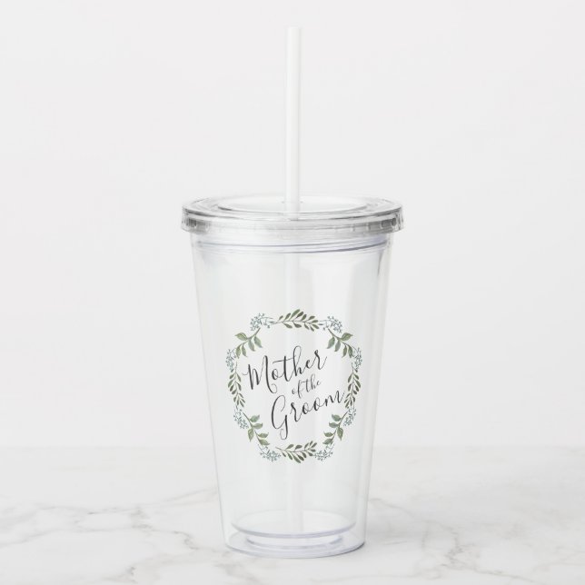 Mother of the Groom Sage Greenery Wreath Wedding Acrylic Tumbler (Front)