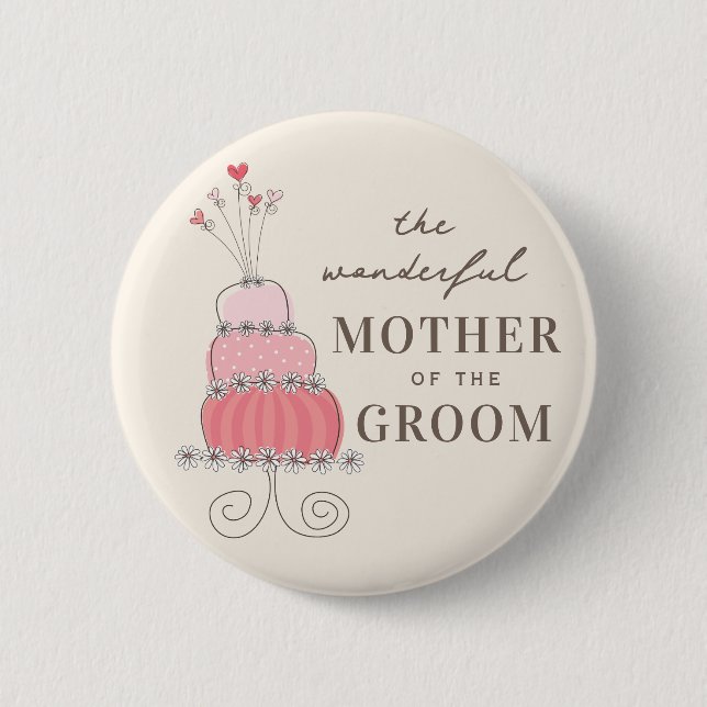 MOTHER OF THE GROOM Sweet Pink Wedding Cake Button (Front)