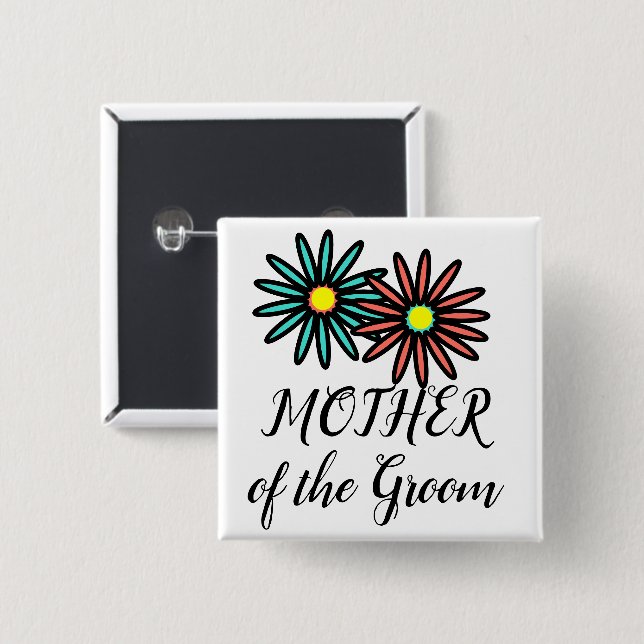 Mother of the Groom Turquoise Coral Flowers 15 Cm Square Badge (Front & Back)