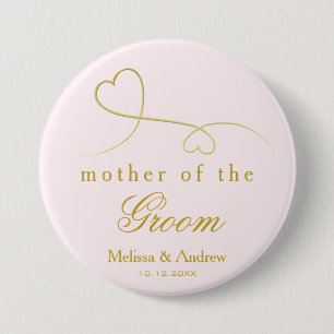 Mother of the Groom Two Gold Hearts Pink Wedding 7.5 Cm Round Badge