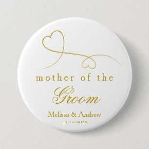 Mother of the Groom Two Gold Hearts Wedding 7.5 Cm Round Badge