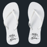 Mother of the Groom Wedding Calligraphy Flip Flops<br><div class="desc">For further customization, please click the "Customize" button and use our design tool to modify this template. If the options are available, you may change text and image by simply clicking on "Edit/Remove Text or Image Here" and add your own. If you wish to have this design added to a...</div>