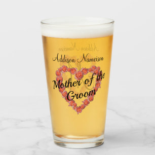 Mother of the Groom Wedding Floral Heart monogram Glass