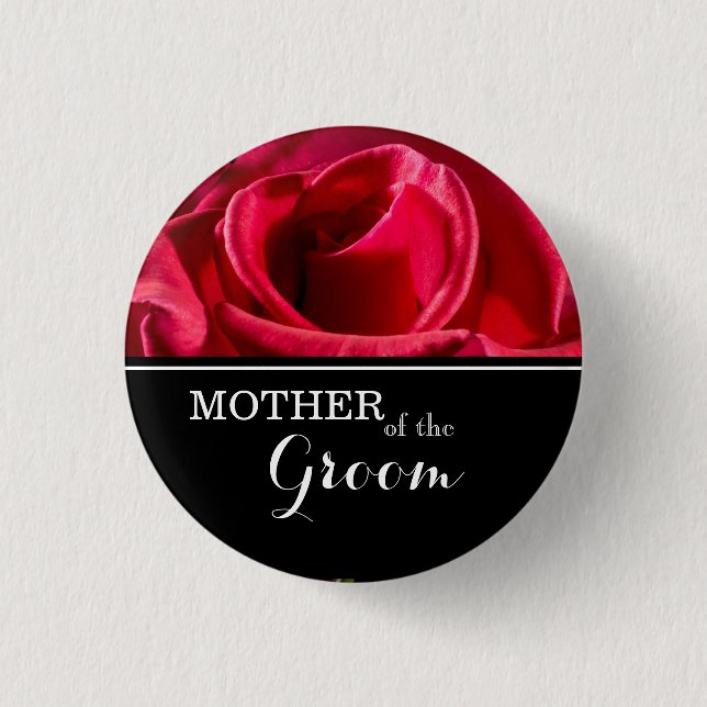 "Mother of The Groom" Wedding Red Roses 3 Cm Round Badge (Front)