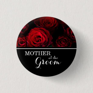 "Mother of The Groom" Wedding Red Roses 3 Cm Round Badge