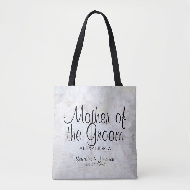 Mother of the Groom White Peonies & Hearts Elegant Tote Bag (Front)