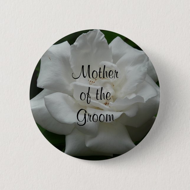 Mother of the Groom, White Rose 6 Cm Round Badge (Front)