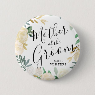 Mother of the Groom   White Rose Bouquet Wedding 6 Cm Round Badge