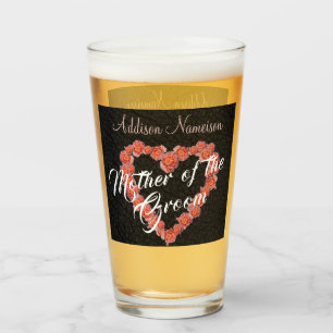 Mother of the Wedding  Floral Rose Heart monogram Glass