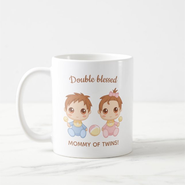 Mother of Twins Baby Boy and Girl Coffee Mug (Left)