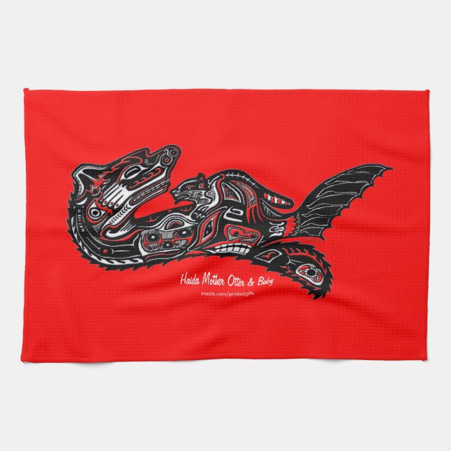 Mother Otter & Baby Haida Art Kitchen Tea-Towel Tea Towel (Horizontal)
