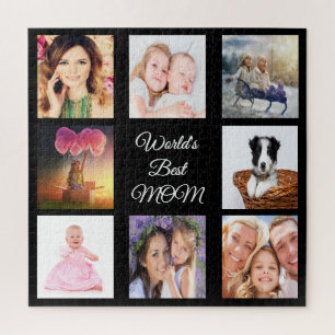 Mother Photo collage best mum world black Jigsaw Puzzle