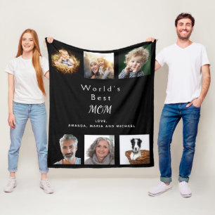 Mother photo collage black fleece blanket