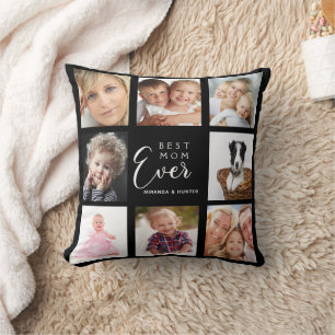 Mother photo collage black kids name cushion