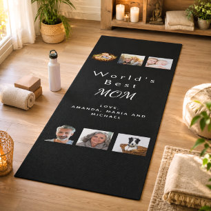 Mother photo collage black yoga mat