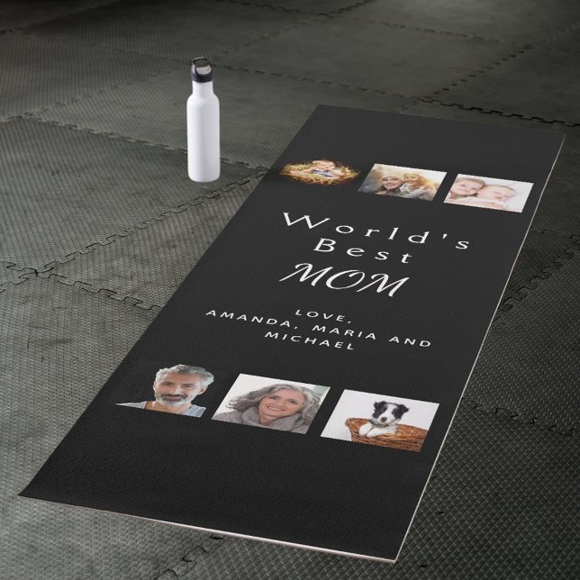 Mother photo collage black yoga mat (Creator Uploaded)