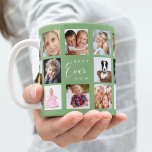 Mother photo collage sage green coffee mug<br><div class="desc">A gift for your mother,  celebrating her life with a collage of 14 photos.  White text: Best Mum Ever. Personalise and use your own photos of her,  children,  husband,  pets,  friends. Sage green background. Perfect as a Mother's Day gift,  for birthdays and Christmas.</div>
