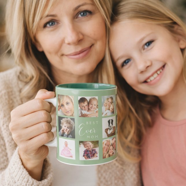 Mother photo collage sage green mug (Creator Uploaded)