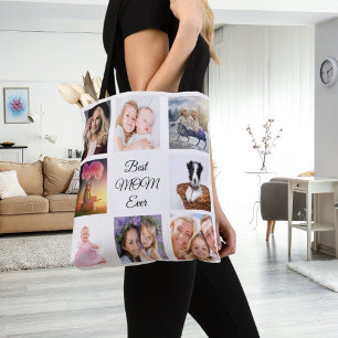 Mother photo collage white tote bag
