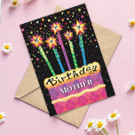 Mother Pink Birthday Cake  Card<br><div class="desc">Say happy birthday with this yellow,  pink and purple argyle cake and tall sparkling brightly coloured candles. Stress the happy part because that's what birthdays are for. ©Mindy Pierce</div>