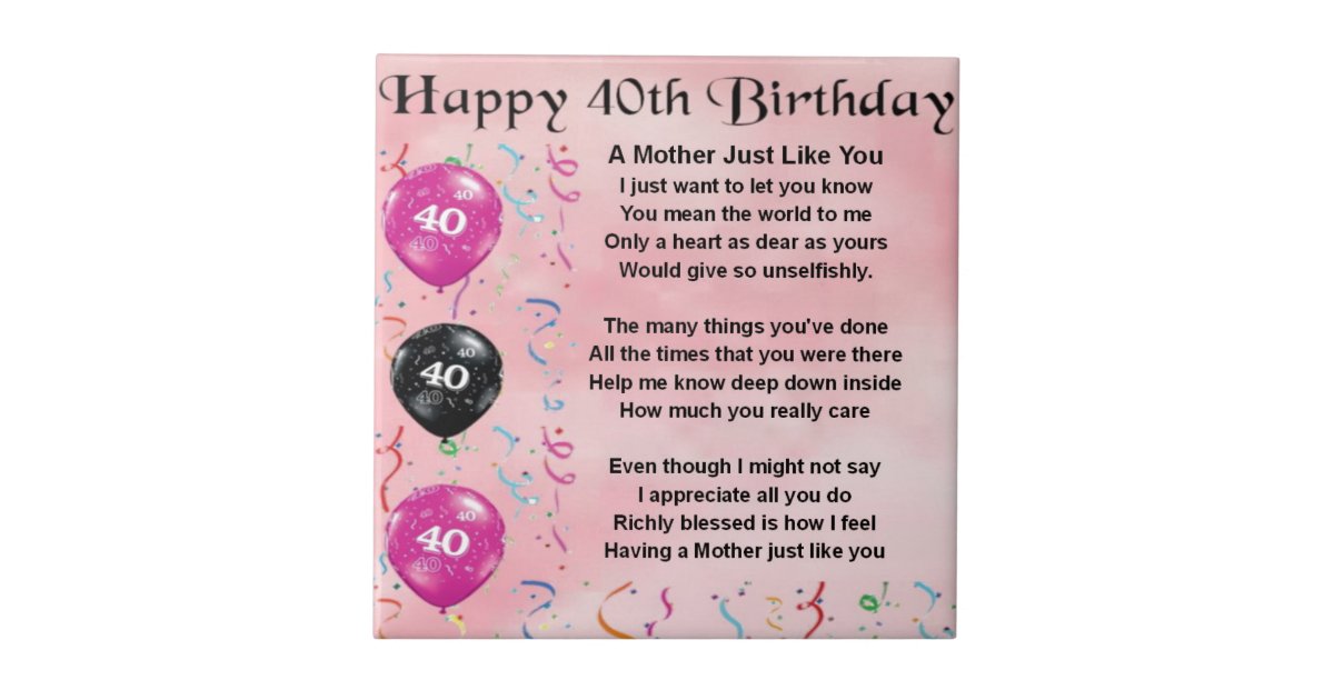 Mother Poem - 40th Birthday Tile 