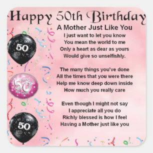 Mother Poem  -  50th Birthday Square Sticker