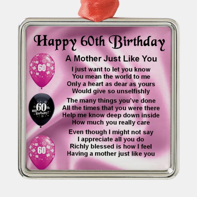 Mother Poem - 60th Birthday Metal Tree Decoration (Front)