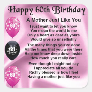 Mother Poem - 60th Birthday Square Sticker
