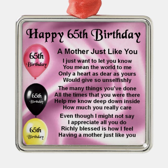 Mother Poem  -  65th Birthday Metal Tree Decoration (Front)