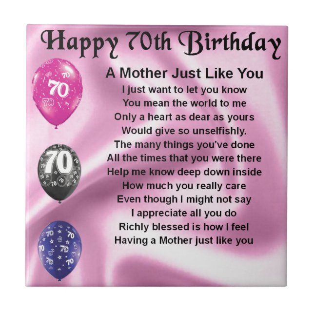 Mother Poem - 70th Birthday Tile (Front)