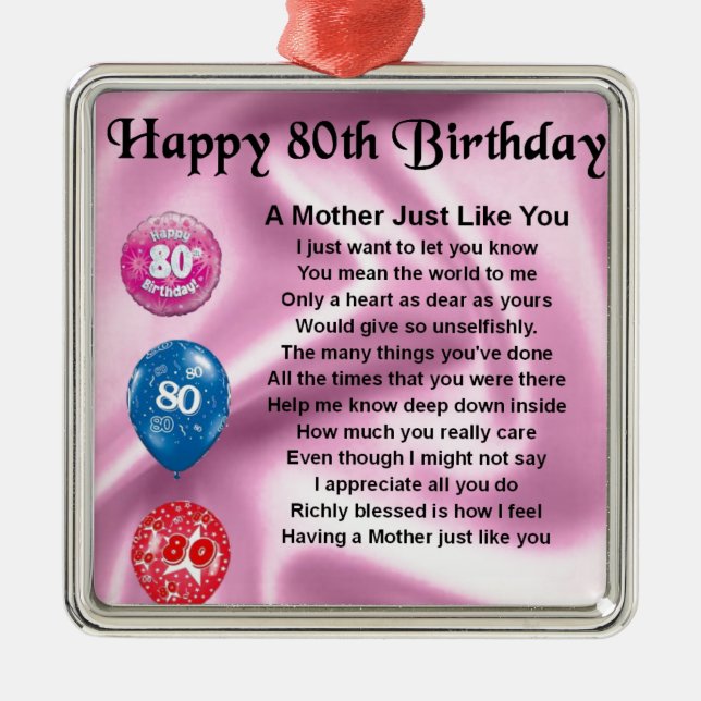 Mother Poem  -  80th Birthday Metal Tree Decoration (Front)