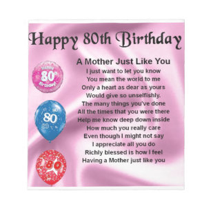 Mother Poem  -  80th Birthday Notepad